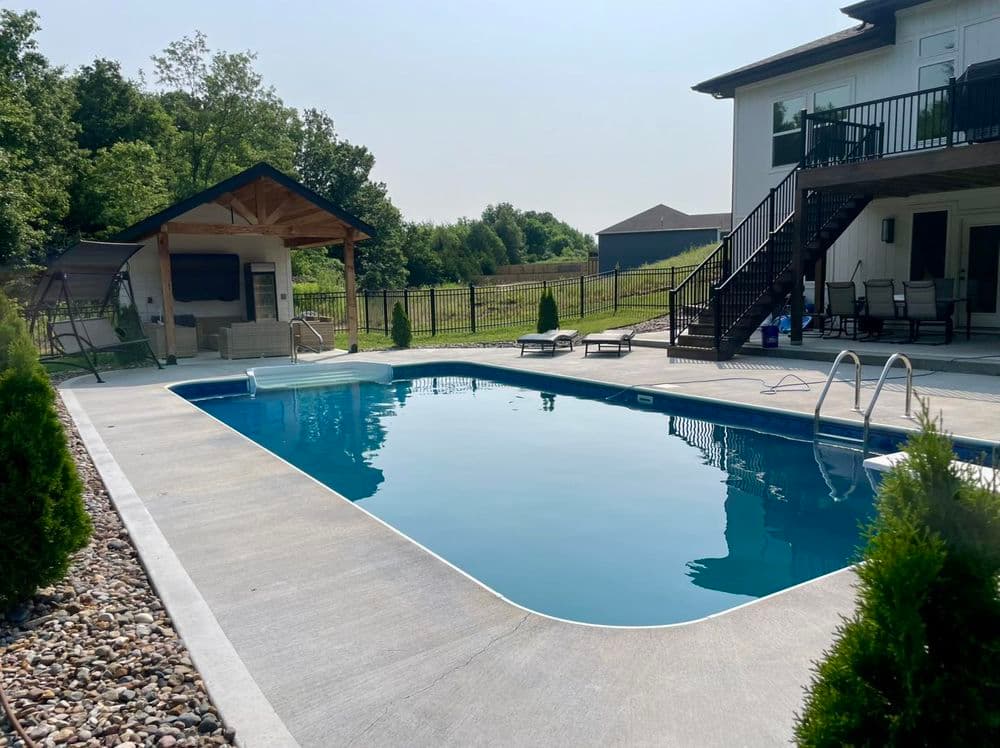 Gallery photos for Vinyl Liner Pool with Concrete Deck and Cabana in Oak Grove, MO: Image #2